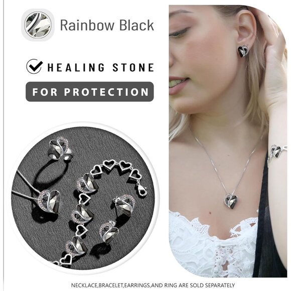 Infinity Love Birthstone Heart Pendant Crystal Black Necklace Women Mom Silver - Picture 4 of 8